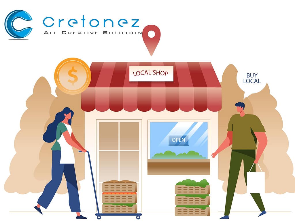 local seo shop leady and young boy they buy in shop